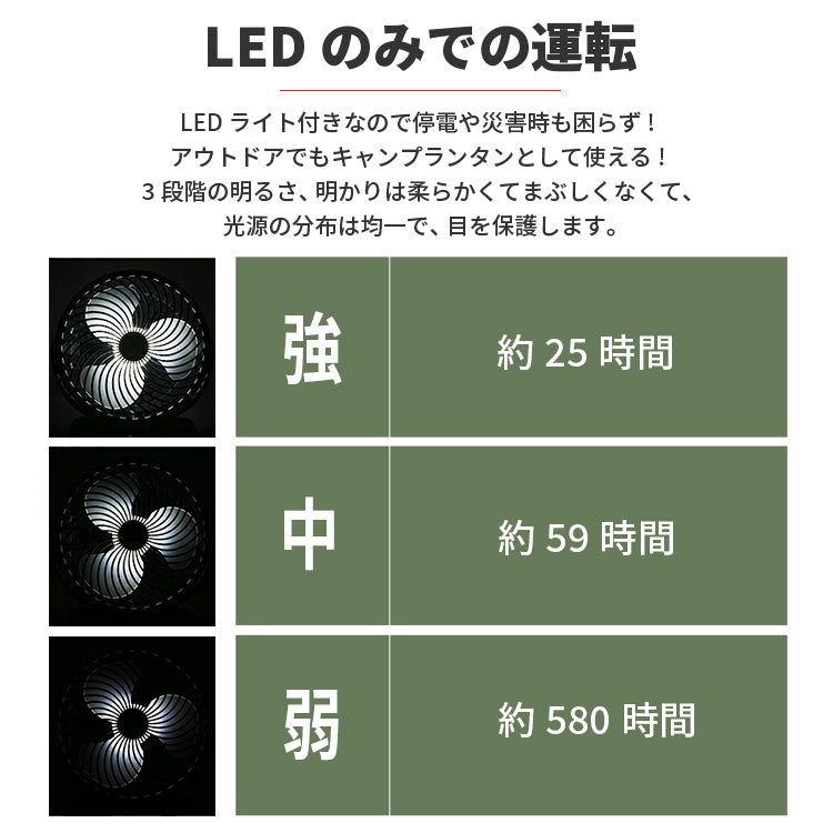 LED付き アウトドア 3way 卓上 扇風機